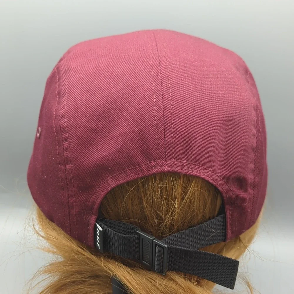 HUF 5 Panel Hat Cap Burgundy Tribal Stripe Bill Strapback Made in USA